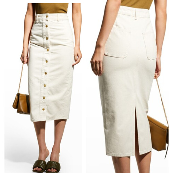 Triarchy Ms. Button-Front Denim Midi Skirt Organic Cotton White Women's Size 25 - Picture 1 of 6